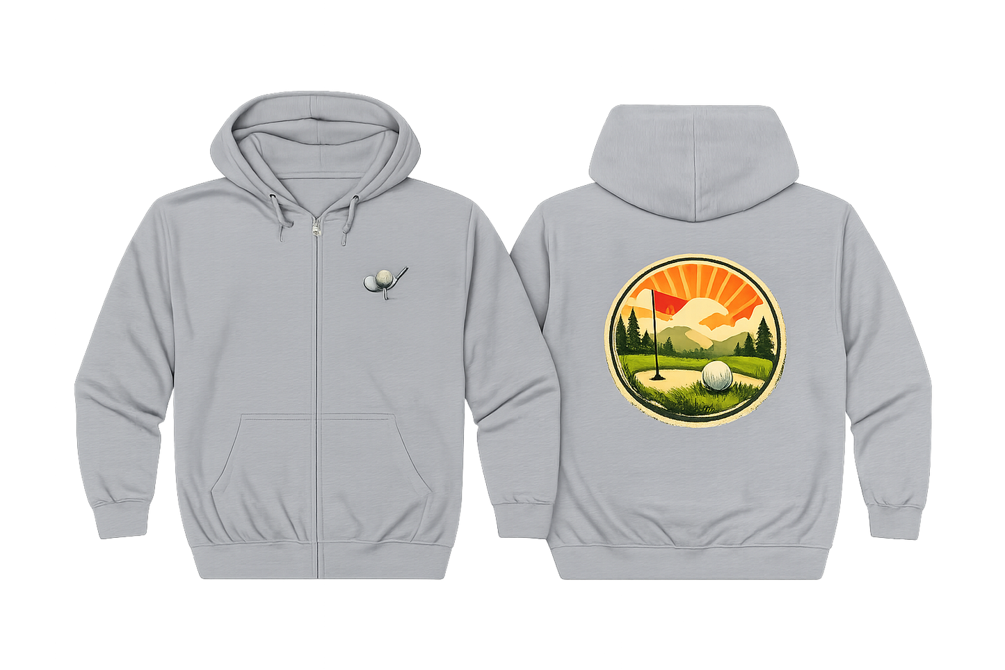 Golf Sunrise Full Zip Hoodie Vintage Golf Course Graphic