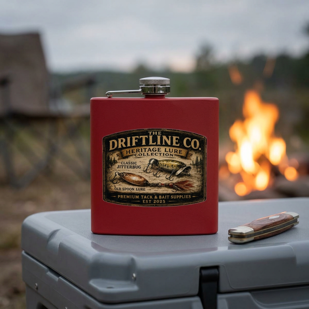 Heritage Lure Collection Hip Flask | Vintage Fishing Flask | The Driftline Company