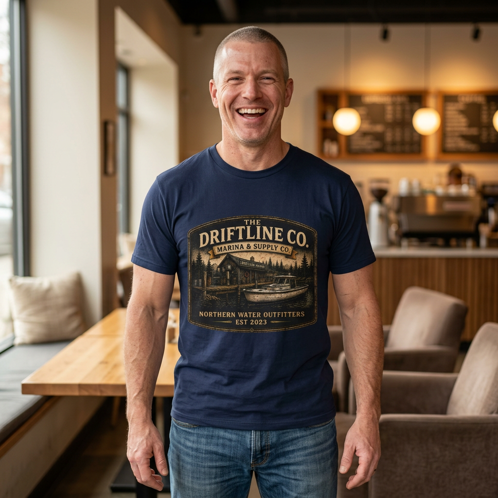 The Driftline Company Marina & Supply Co. Northern Water Outfitters Graphic T-Shirt | Vintage Fishing Tee