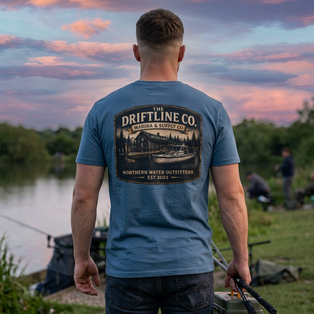 The Driftline Company Marina & Supply Co. Northern Water Outfitters Double-Sided T-Shirt | Vintage Fishing & Boating Tee