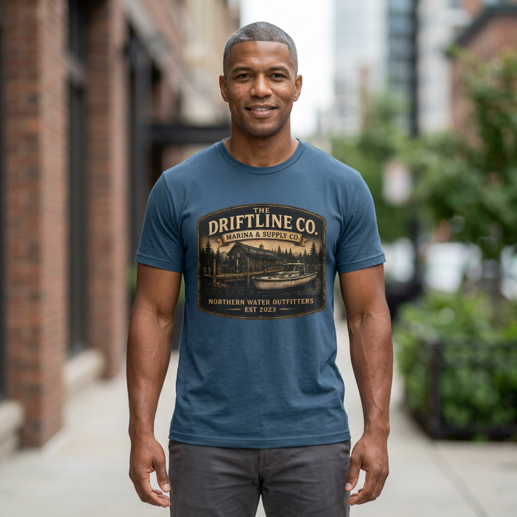 The Driftline Company Marina & Supply Co. Northern Water Outfitters Graphic T-Shirt | Vintage Fishing Tee
