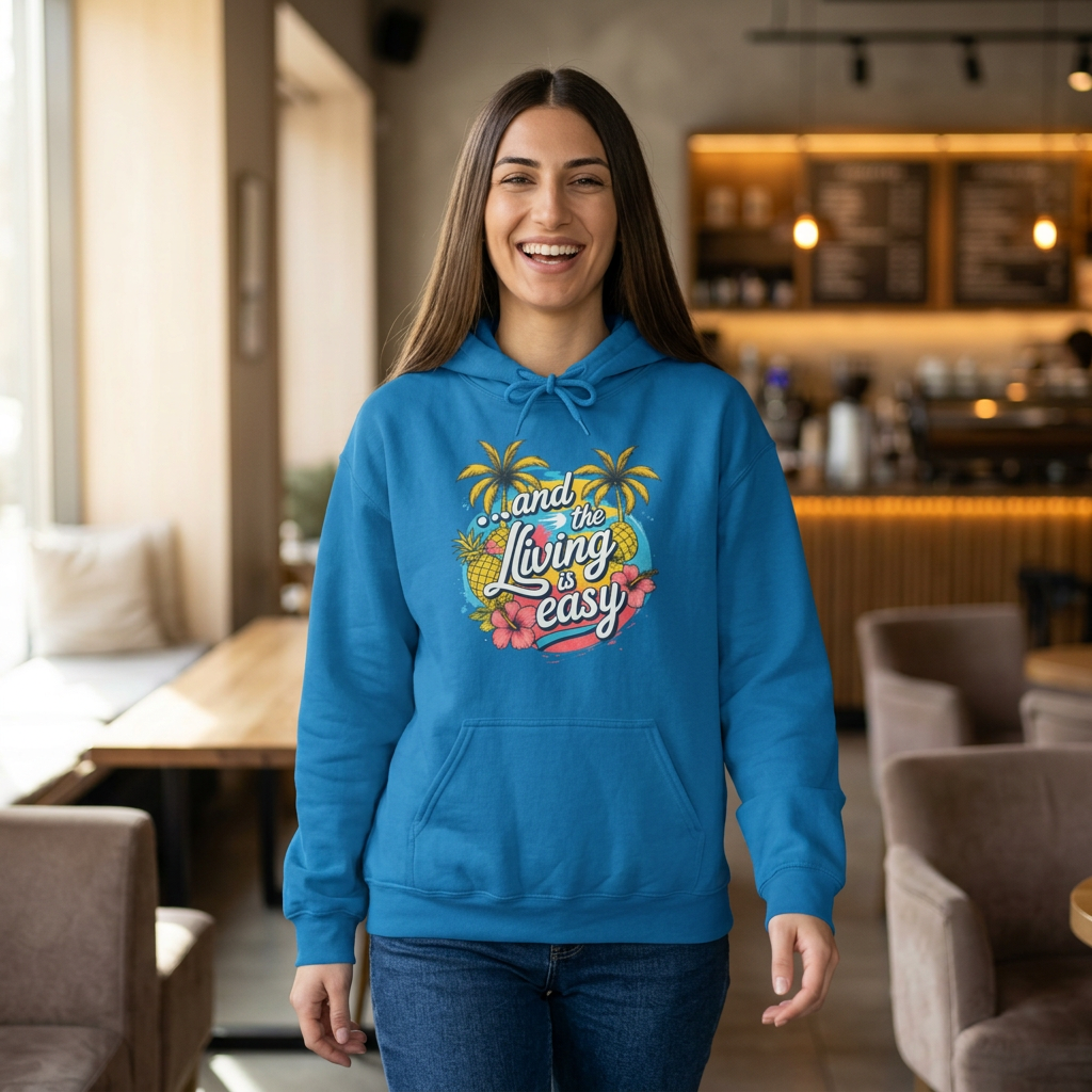Easy Living Co. "...and the Living is Easy" Tropical Hoodie | Relaxed Beach & Summer Pullover