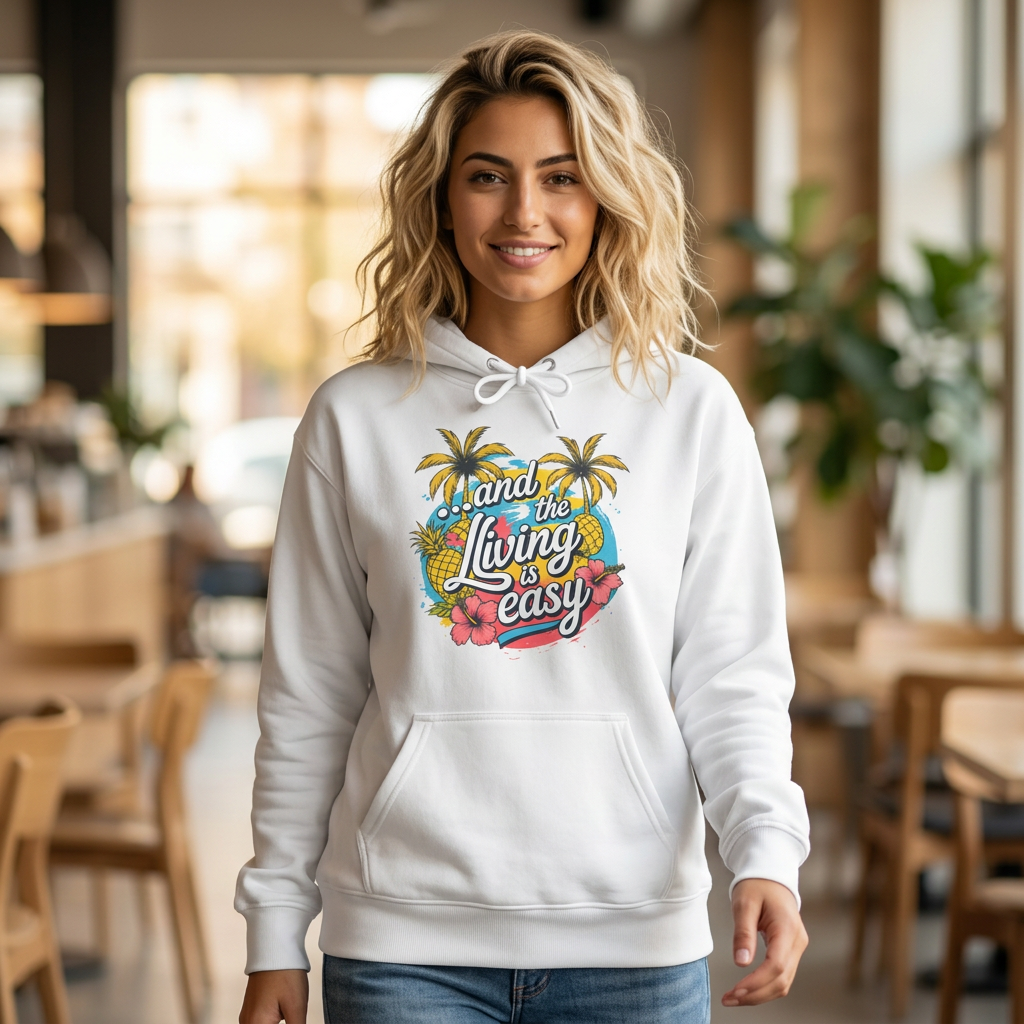 Easy Living Co. "...and the Living is Easy" Tropical Hoodie | Relaxed Beach & Summer Pullover