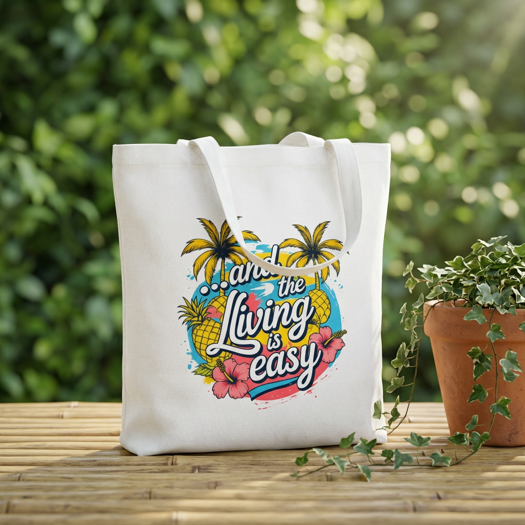 Easy Living Co. "...and the Living is Easy" Double-Sided Tote Bag | Tropical Cotton Shopper