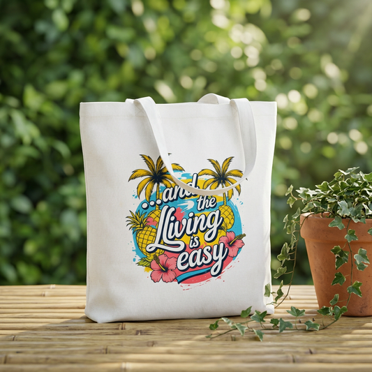 Easy Living Co. "...and the Living is Easy" Double-Sided Tote Bag | Tropical Cotton Shopper