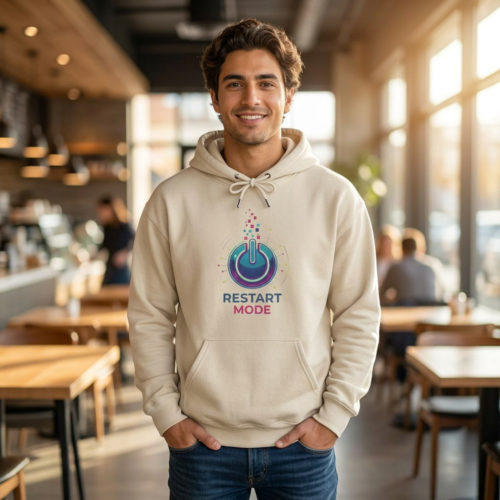 Restart Mode Hoodie | Unisex Graphic Hoodie | Positive Lifestyle Hoodie | Tech Inspired Sweatshirt | Everyday Comfort