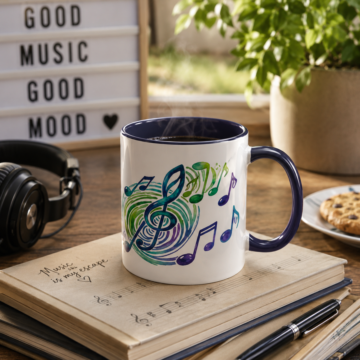 Musical Notes Accent Coffee Mug | Music Lover Mug | Gift for Singers, Musicians & Music Fans | Ceramic Accent Mug