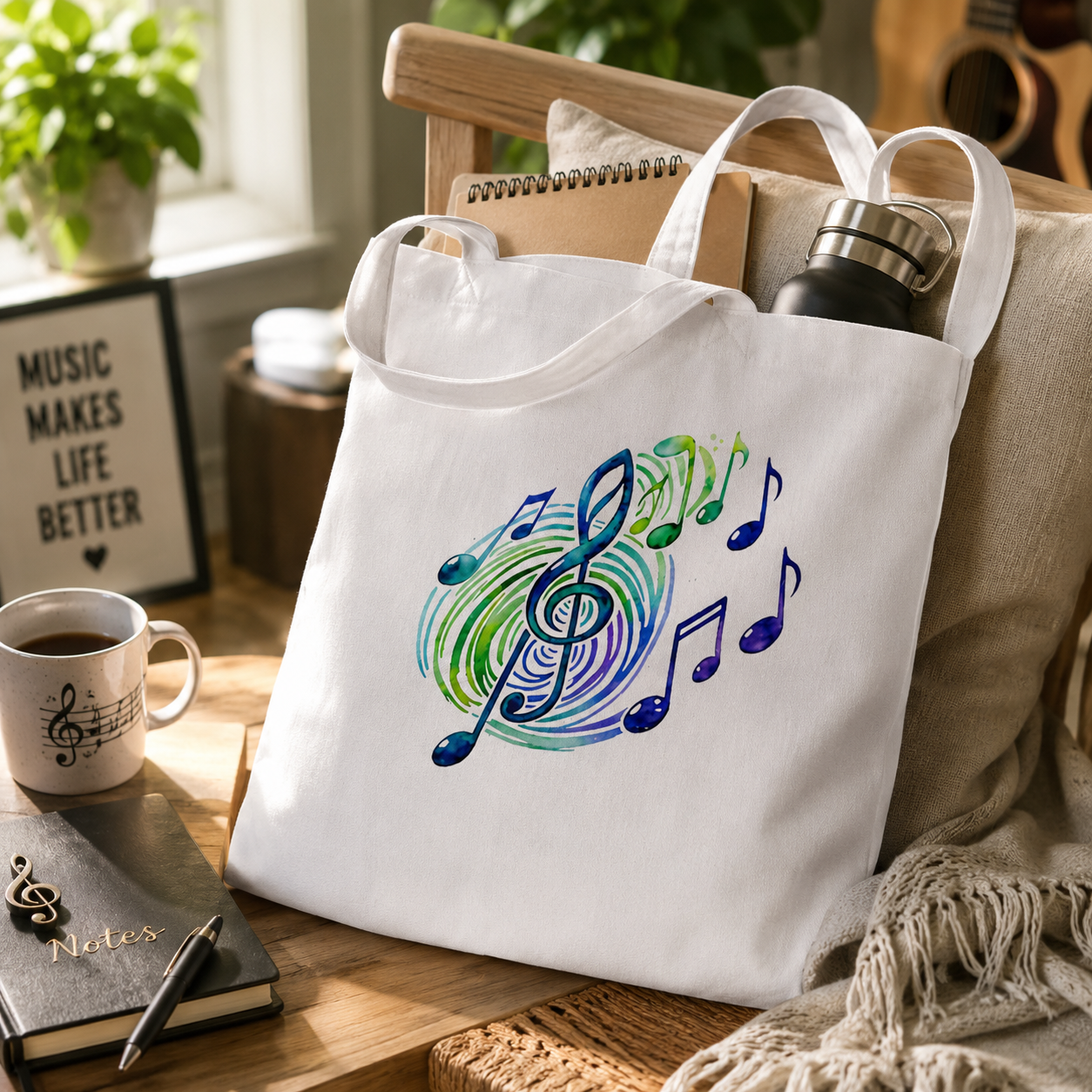 Musical Notes Tote Bag | Music Lover Canvas Tote | Gift for Singers, Musicians & Music Fans | Reusable Shopping Bag