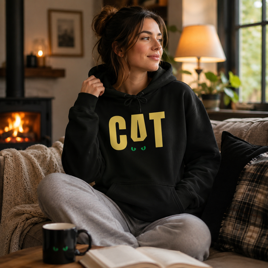 CAT Hoodie | Funny Black Cat Hoodie | Minimalist Cat Lover Pullover | Unisex Sweatshirt