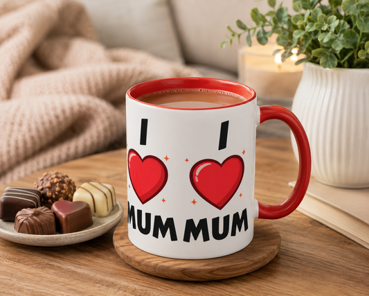 I Love Mum Accent Mug | Mother's Day Coffee Mug | Tea Mug Gift for Mum | Red Ceramic Mug | Gifts & Lifestyle