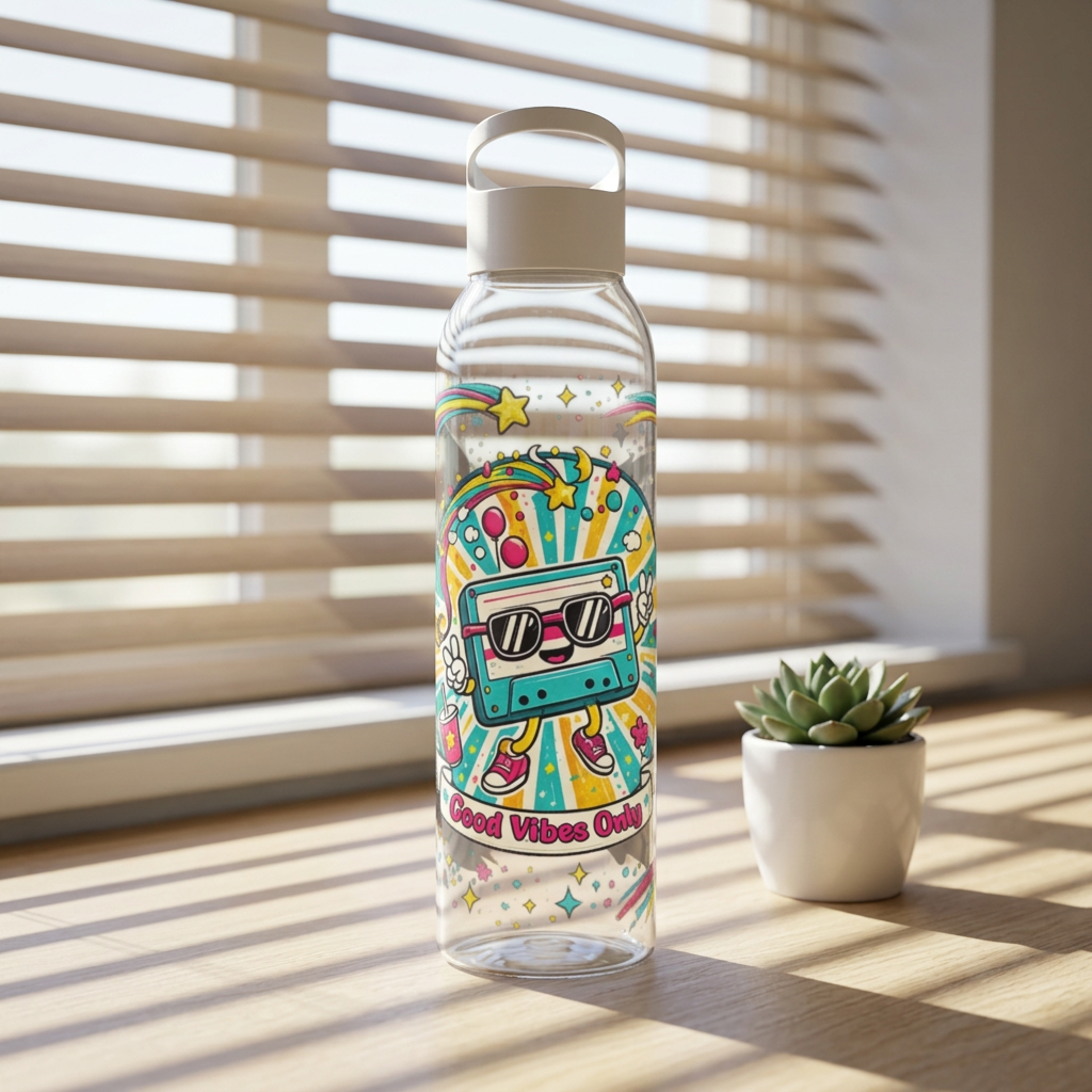 Retro Good Vibes Only Water Bottle | Colourful Reusable Drinks Bottle | Retro Cassette Bottle | 80s & 90s Inspired Hydration