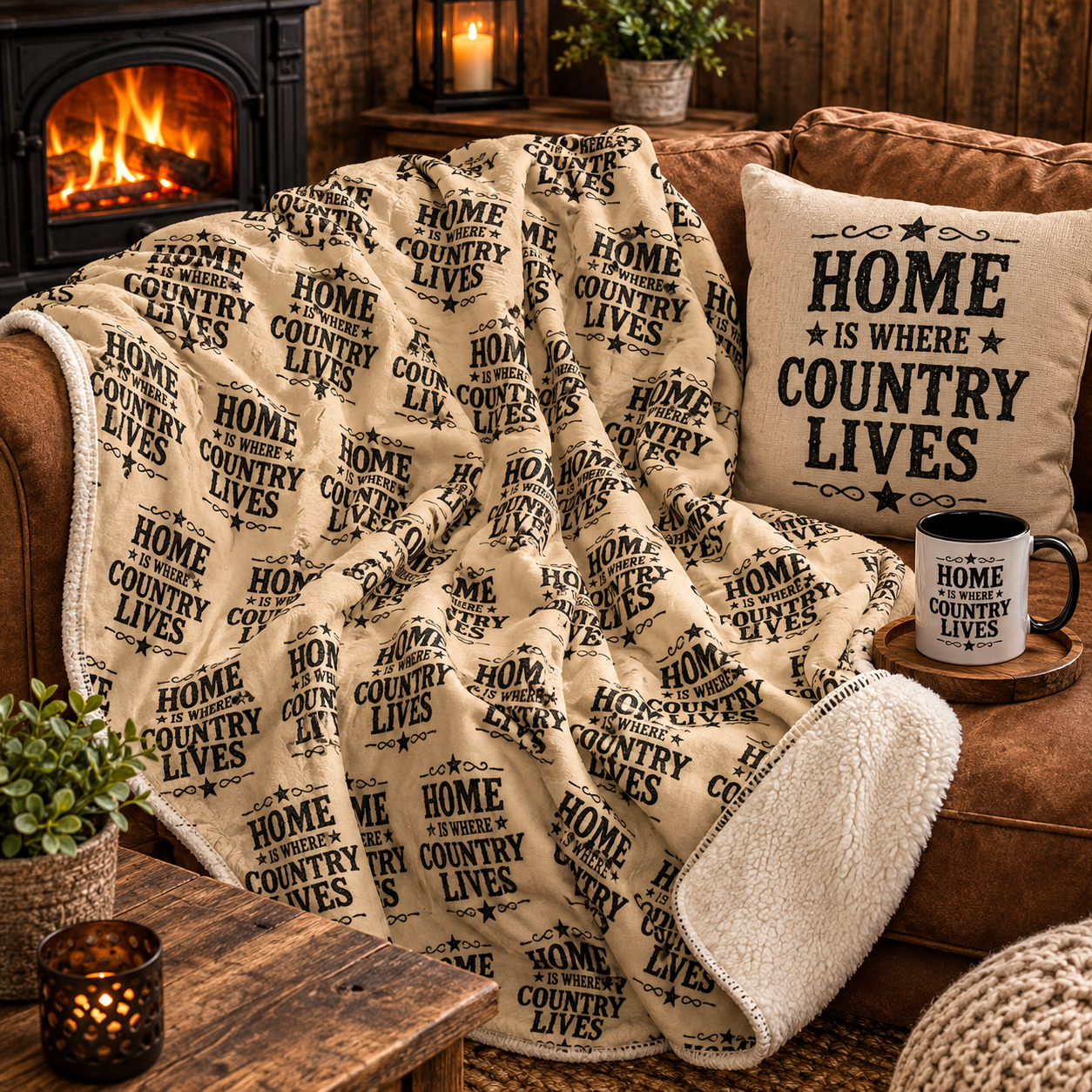 Home Is Where Country Lives Sherpa Fleece Blanket – Country Throw