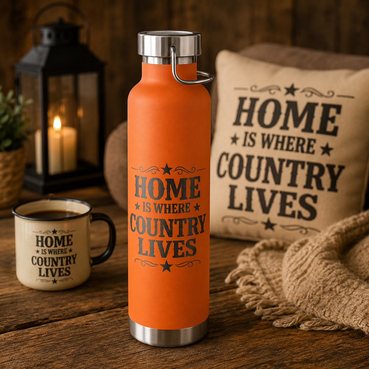Home Is Where Country Lives Insulated Flask – 22oz Country Water Bottle