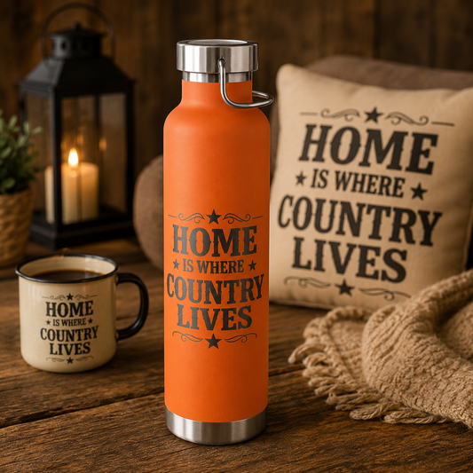 Home Is Where Country Lives Insulated Flask – 22oz Country Water Bottle