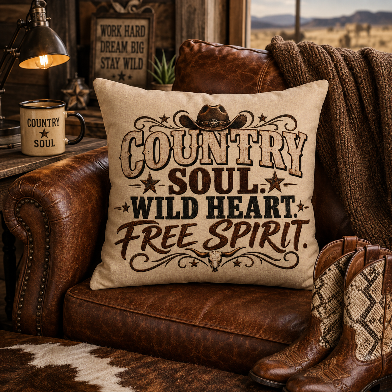 Country Soul Wild Heart Free Spirit Cushion – Western Country Pillow