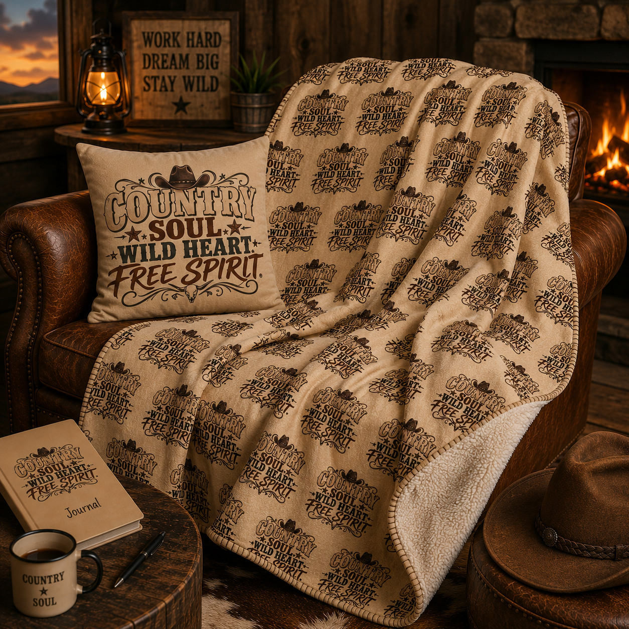 Country Soul Wild Heart Free Spirit Sherpa Fleece Blanket   Western Country Throw