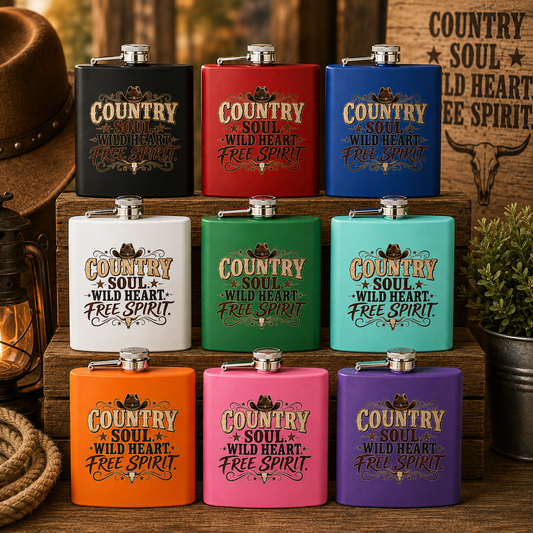 Country Soul Wild Heart Free Spirit Hip Flask