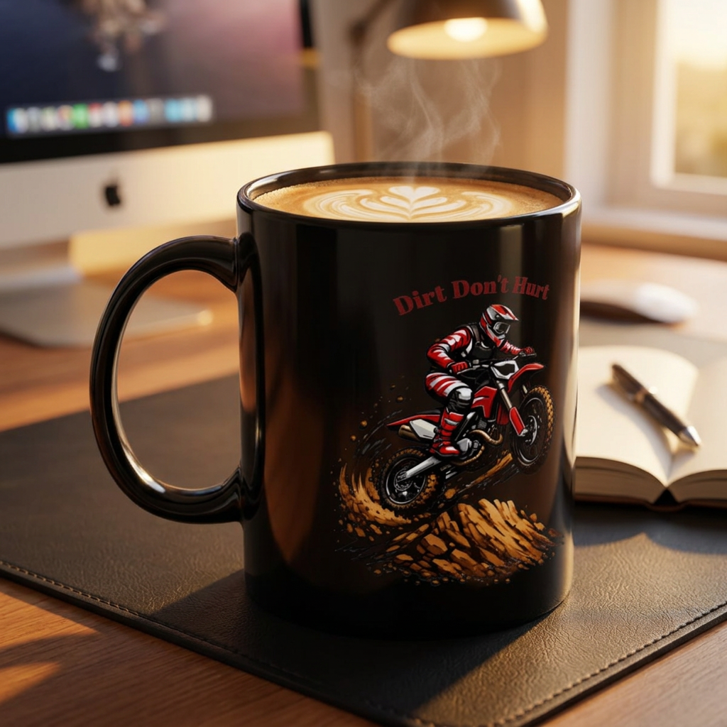 Dirt Don't Hurt Motocross Black Mug  Dirt Bike Rider Coffee Cup (11oz)
