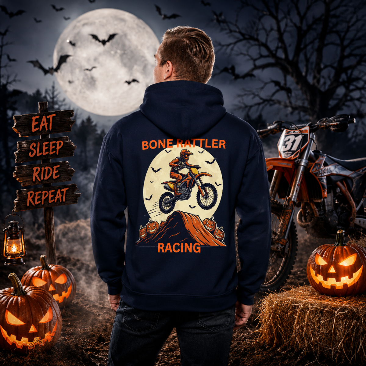 Bone Rattler Motocross Halloween Hoodie – Unisex Dirt Bike Hoodie