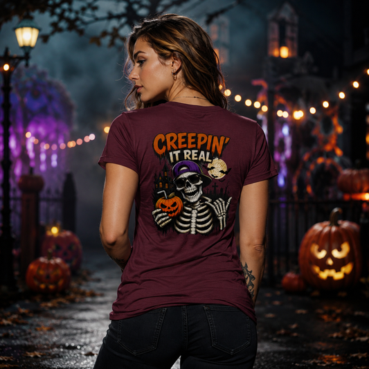 Creepin’ It Real Halloween T-Shirt – Skeleton Graphic Tee