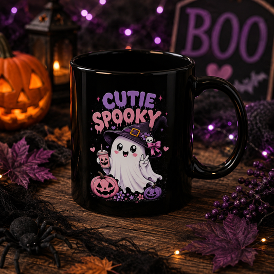 Cutie Spooky Halloween Mug – Cute Ghost Black Mug