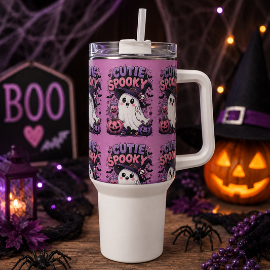 Cutie Spooky 40oz Insulated Tumbler with Straw – Halloween Ghost Travel Mug
