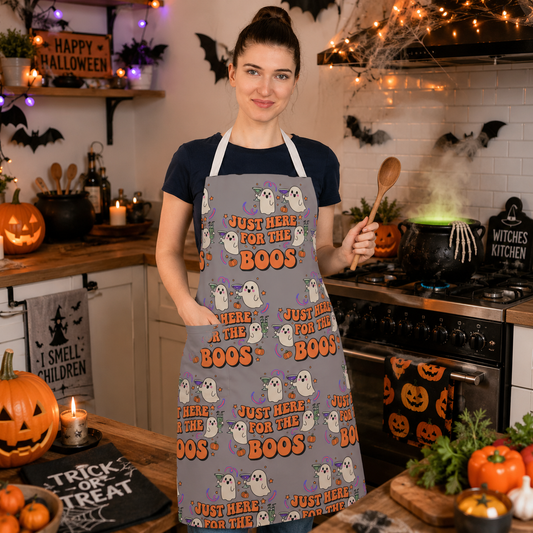 Just Here for the Boos Halloween Apron – Cute Ghost Kitchen Apron
