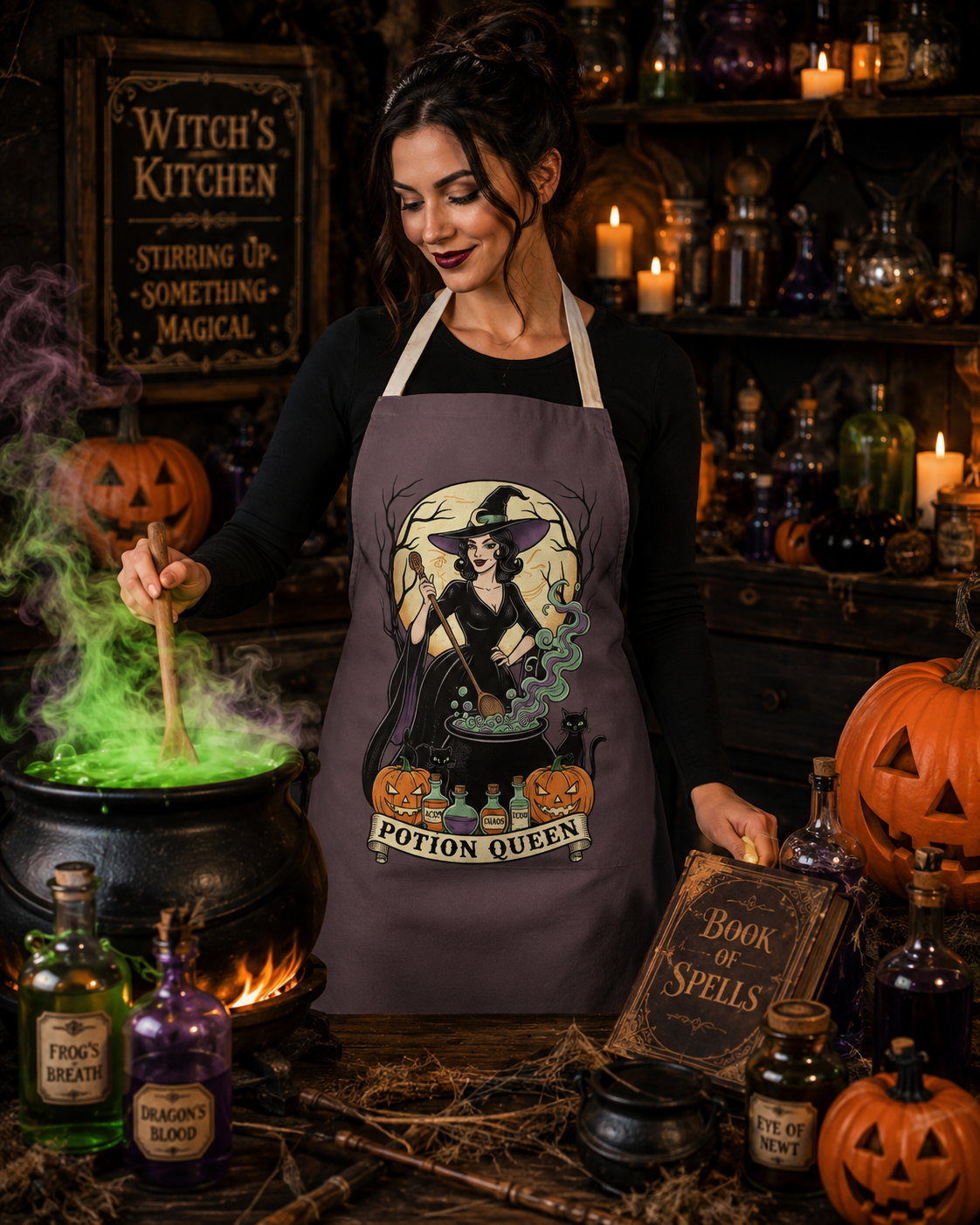 Potion Queen Halloween Apron – Witch & Cauldron Kitchen Apron