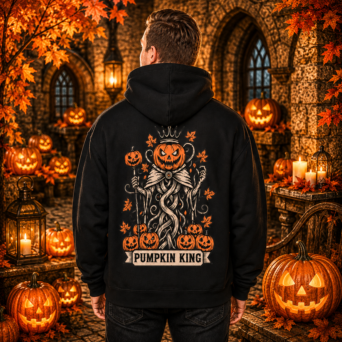 Pumpkin King Halloween Unisex Hoodie – Gothic Pumpkin Back Print