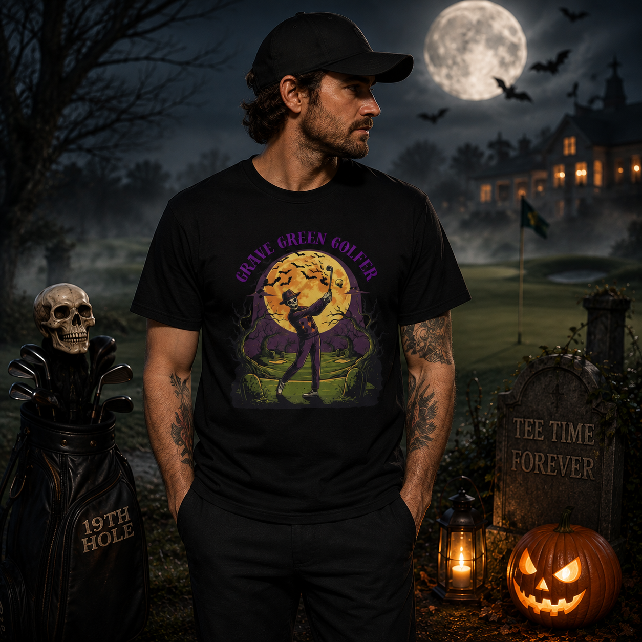 Grave Green Golfer Halloween T-Shirt