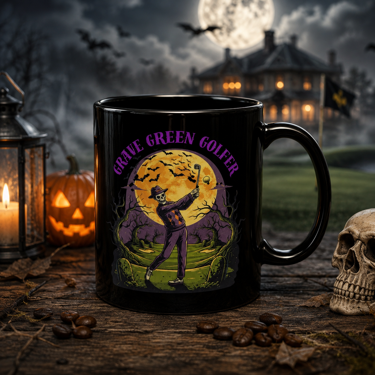Halloween Golfer schwarze Tasse