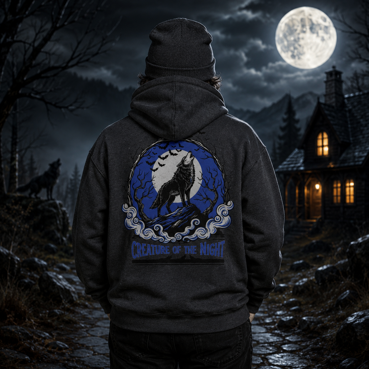 Creature of the Night Werewolf Hoodie – Halloween Back Print Hoodie