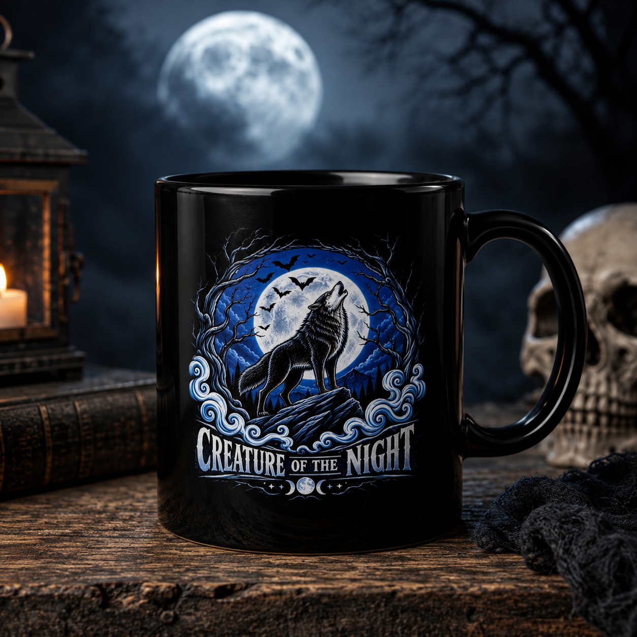 Creature of the Night Werewolf Black Mug – Gothic Full Moon Mug