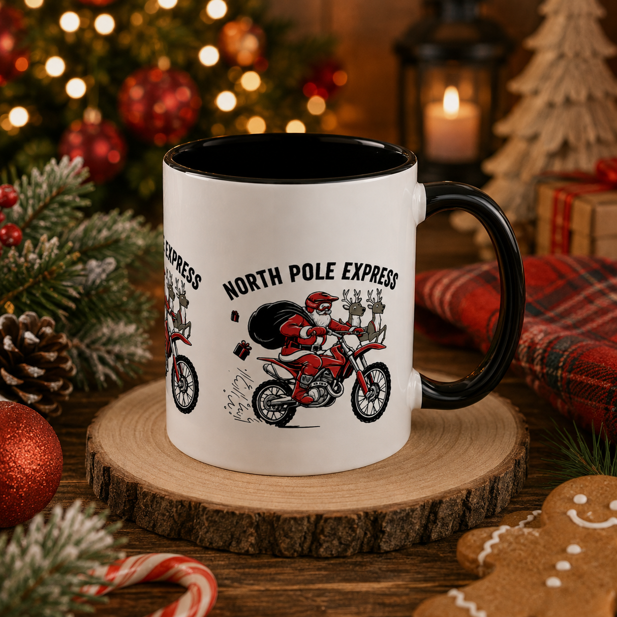 North Pole Express Motocross Santa Christmas Accent Mug