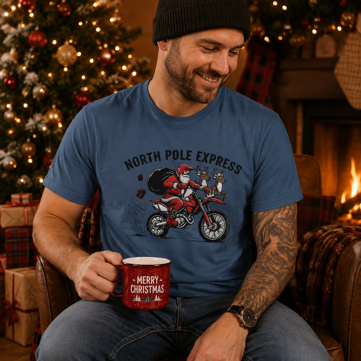 North Pole Express Motocross Christmas T-Shirt