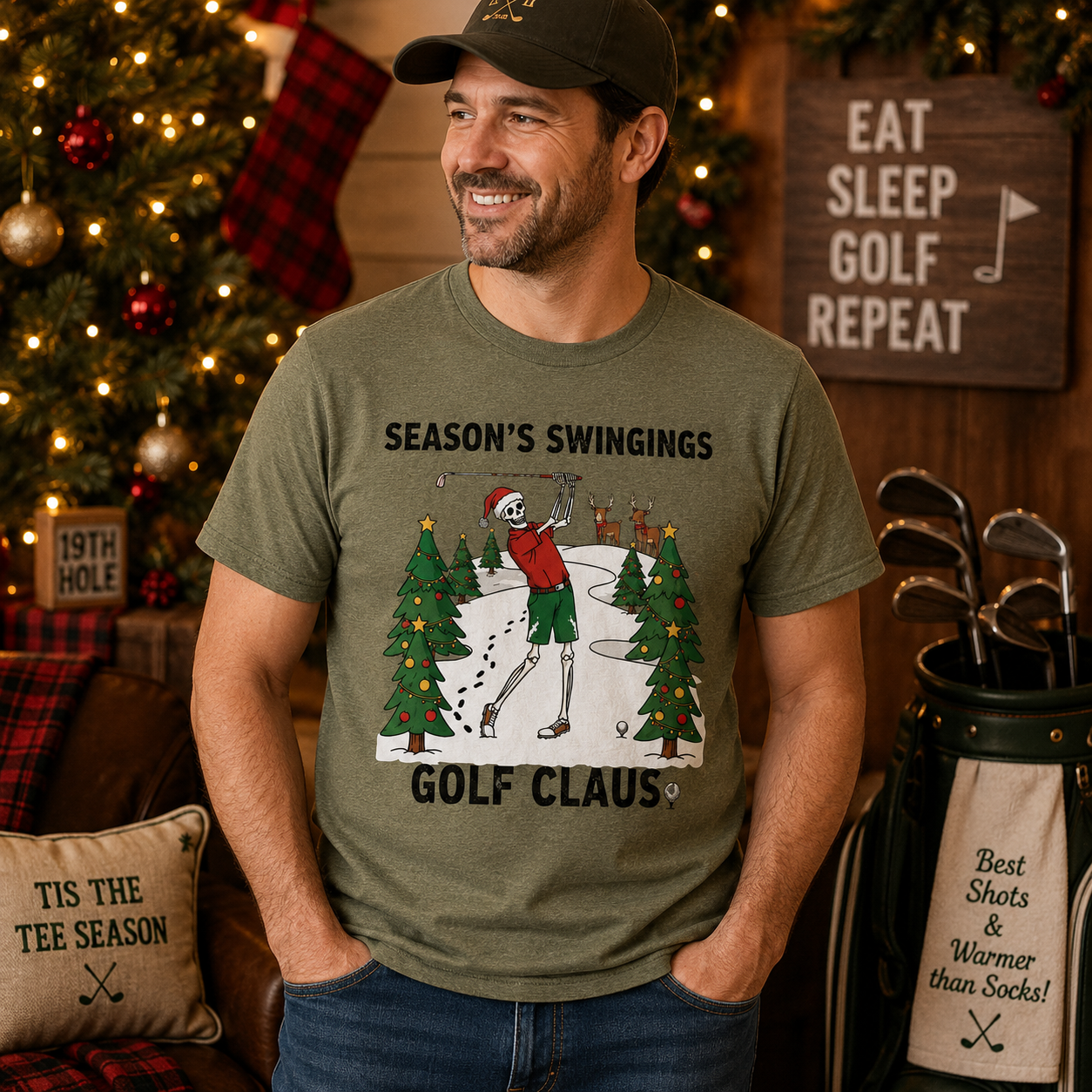 Golf Claus Christmas T-Shirt – Seasons Swingings Golf Tee