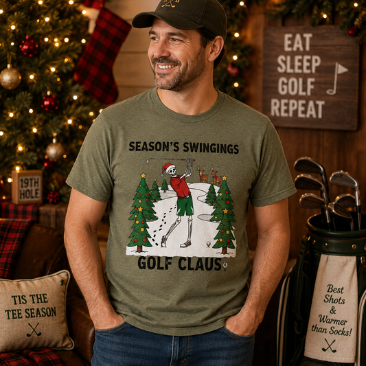 Golf Claus Christmas T-Shirt – Seasons Swingings Golf Tee