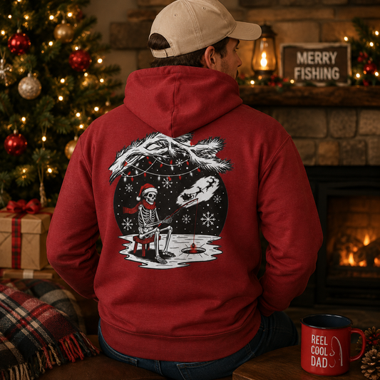 Merry Fishing Christmas Hoodie – Skeleton Fisherman Festive Hoodie