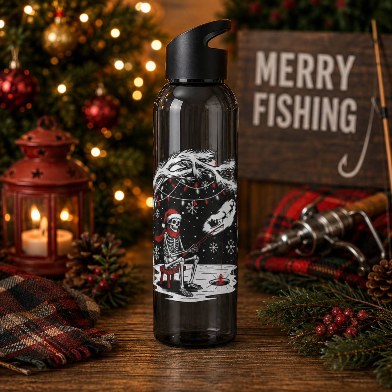 Merry Fishing Christmas Water Bottle – Skeleton Fishing Bottle