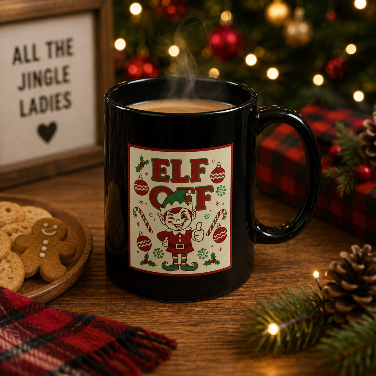 Elf Off Christmas Mug – Funny Festive Black Mug