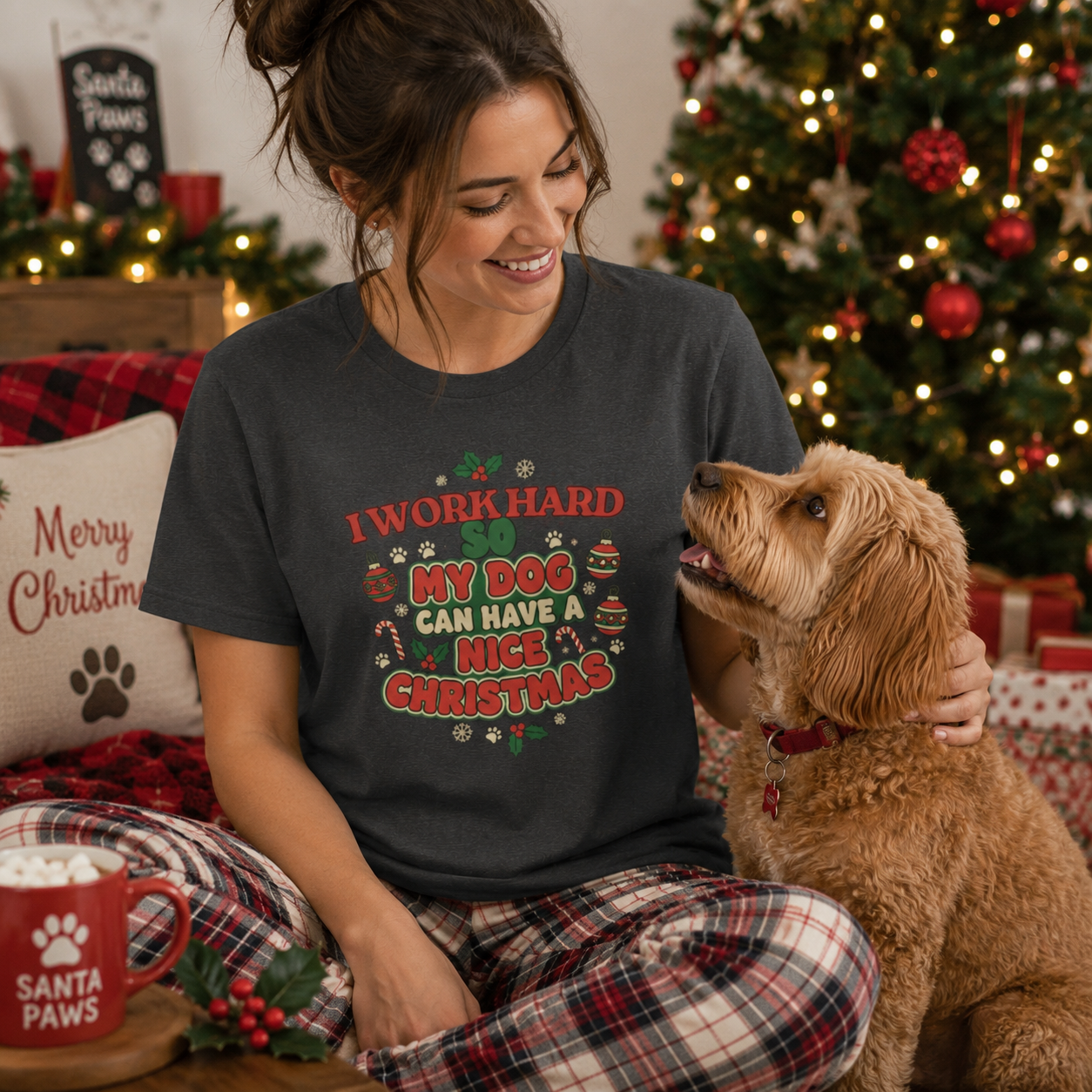 I Work Hard So My Dog Can Have a Nice Christmas T-Shirt | Festive Dog Lover Tee