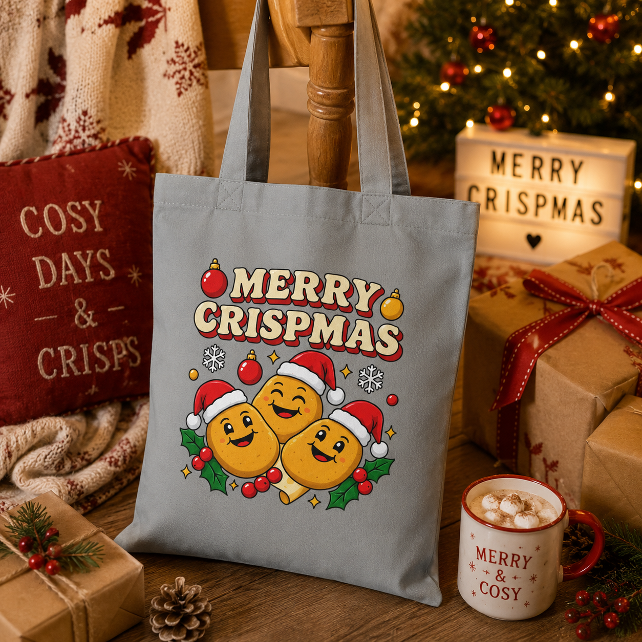 Merry Crispmas Christmas Tote Bag – Funny Festive Shopper