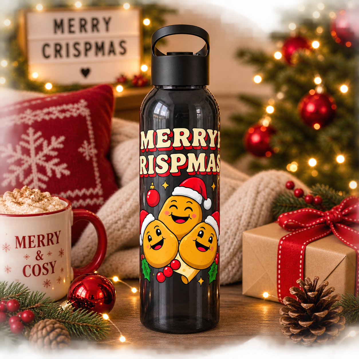 Merry Crispmas Christmas Water Bottle – Festive Drinks Bottle
