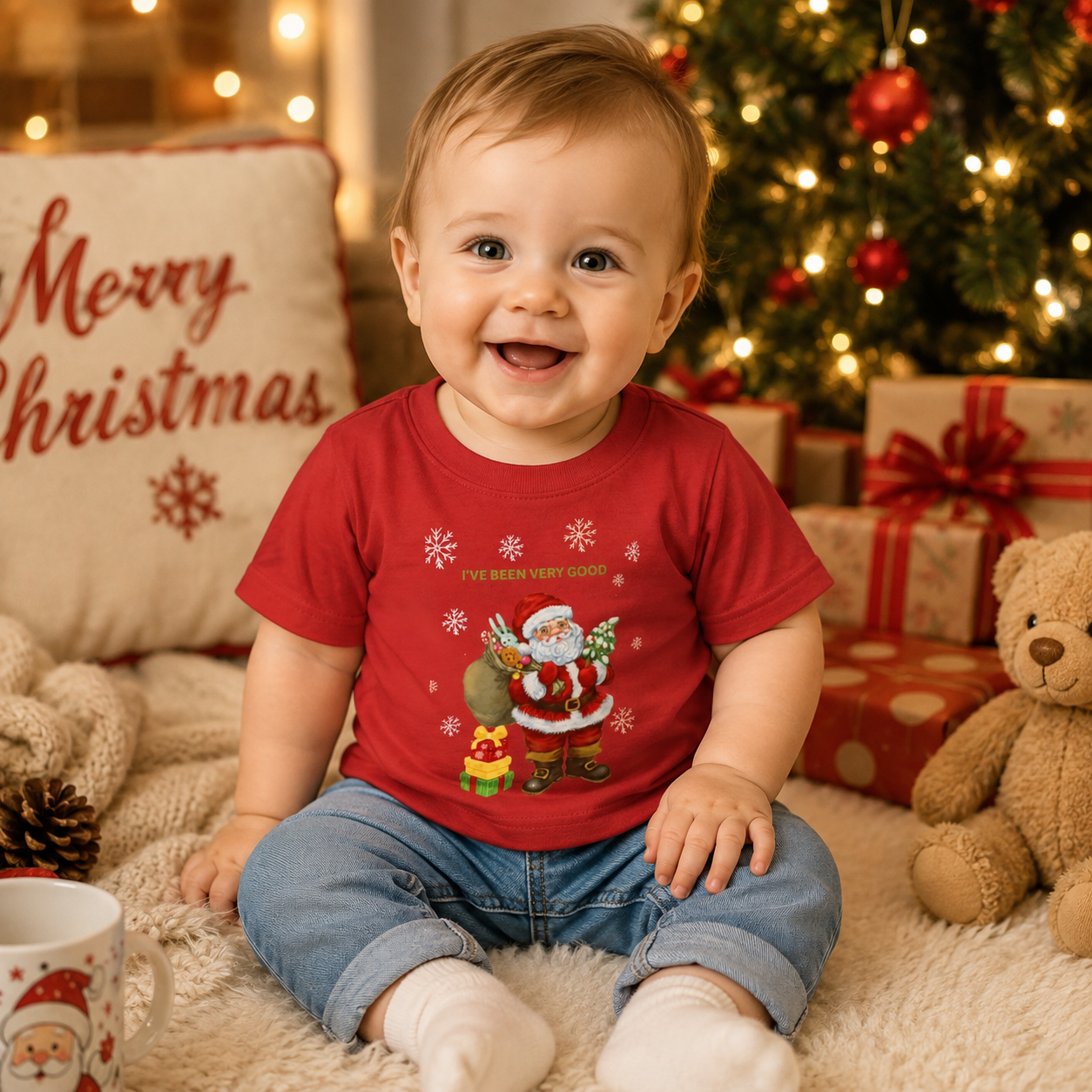 Weihnachtsmann 'Ich war sehr brav' Baby T-Shirt, Weihnachts-Baby-Shirt, Lustige Feiertagskleidung, Süßes Saison-Outfit, Erstes Weihnachtsgeschenk