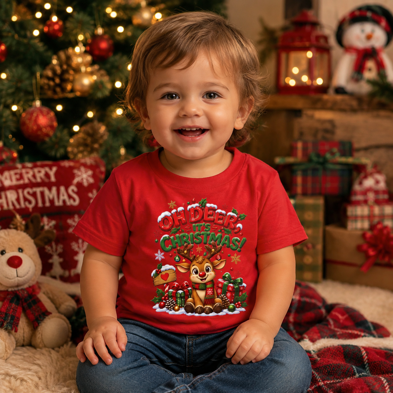 Oh Deer, It’s Christmas! Infant Christmas T-Shirt – Reindeer Tee