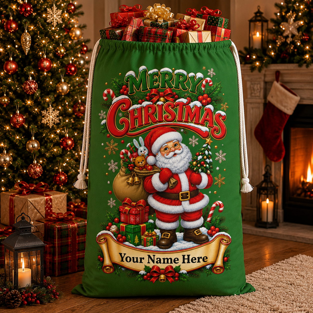 Personalised Santa’s Christmas Delivery Sack – Green Christmas Gift Sack