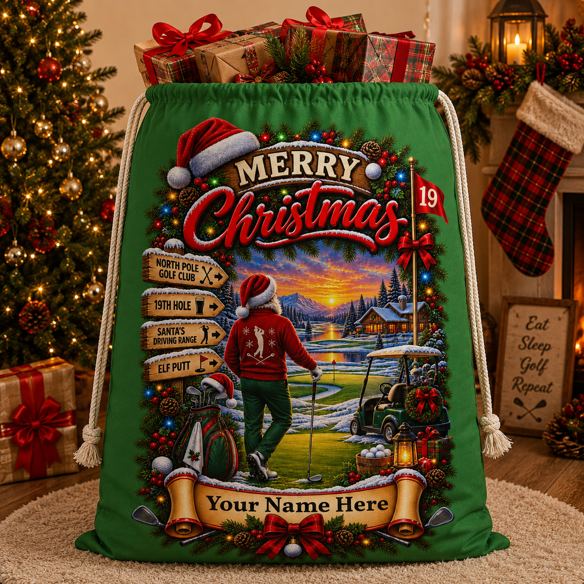 Personalised Golf Christmas Gift Sack – North Pole Golf Club