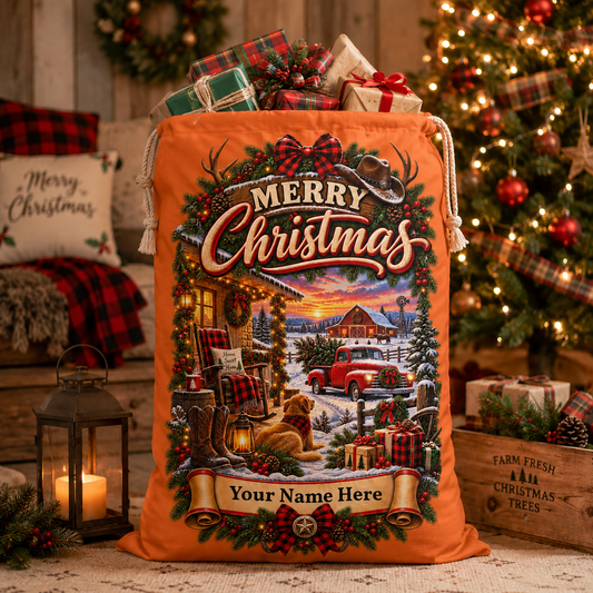 Personalised Country Christmas Gift Sack – Rustic Farmhouse Christmas Sack