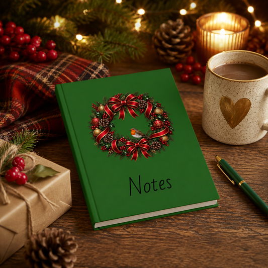Christmas Wreath & Robin Notebook – Festive Hardback Journal
