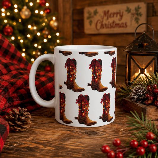 Country Christmas Cowboy Boot Mug – Western Festive Mug